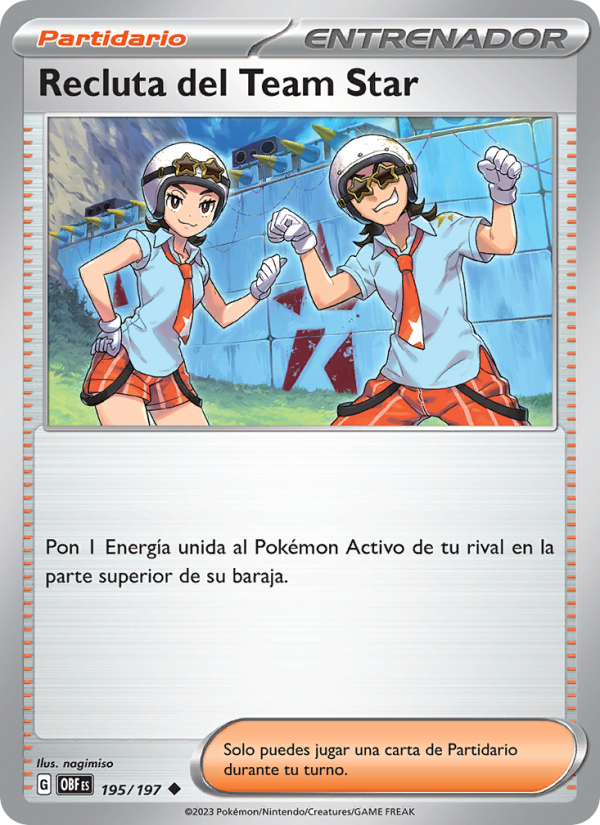 Recluta del Team Star 195 — Obsidian Flames (Spanish Pokémon TCG card)