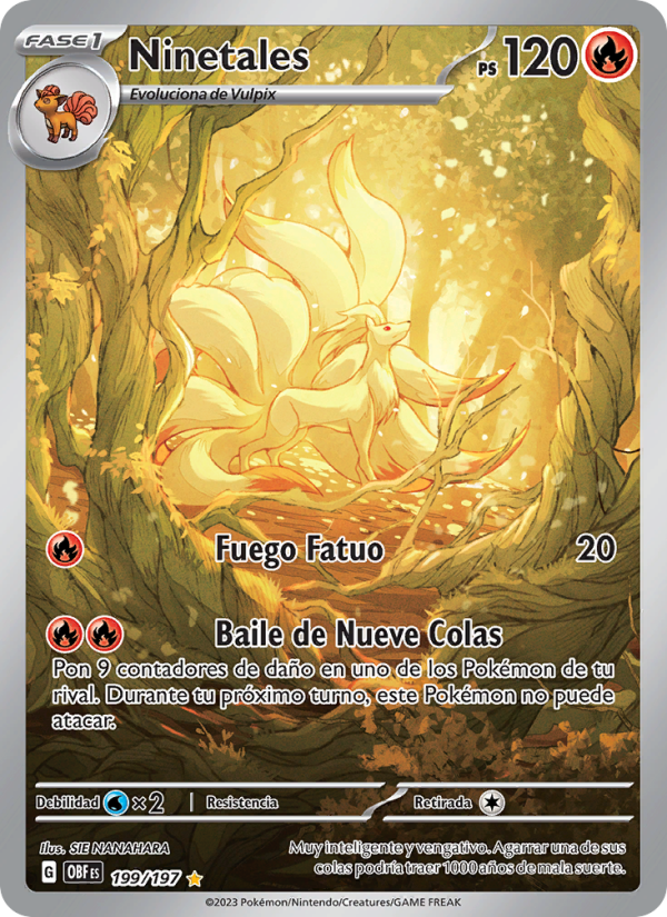 Ninetales 199 — Obsidian Flames (Spanish Pokémon TCG card)