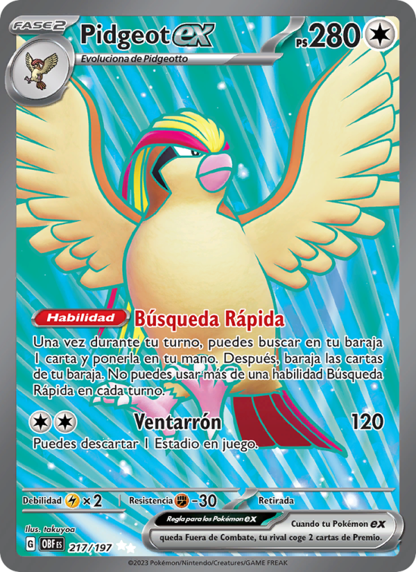 Pidgeot ex 217 — Obsidian Flames (Spanish Pokémon TCG card)