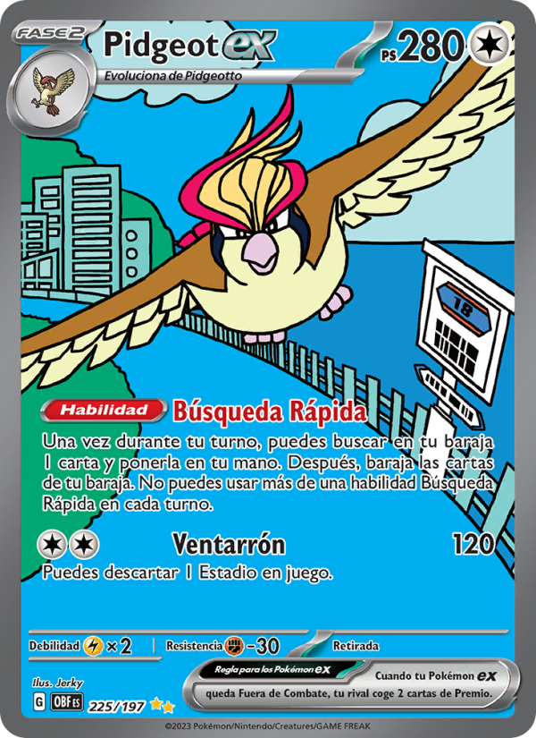Pidgeot ex 225 — Obsidian Flames (Spanish Pokémon TCG card)
