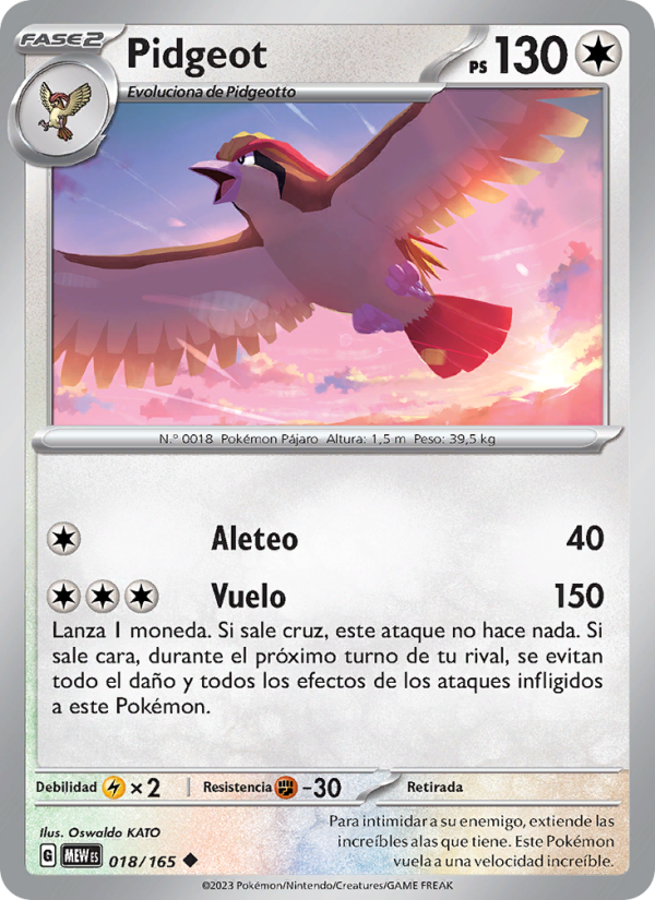 Pidgeot 018 — 151 (Spanish Pokémon TCG card)