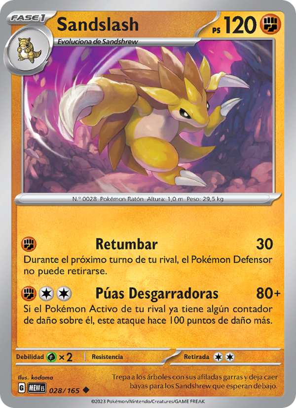 Sandslash 028 — 151 (Spanish Pokémon TCG card)