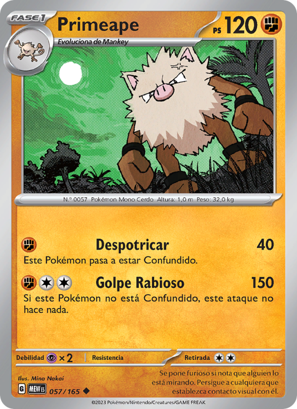 Primeape 057 — 151 (Spanish Pokémon TCG card)