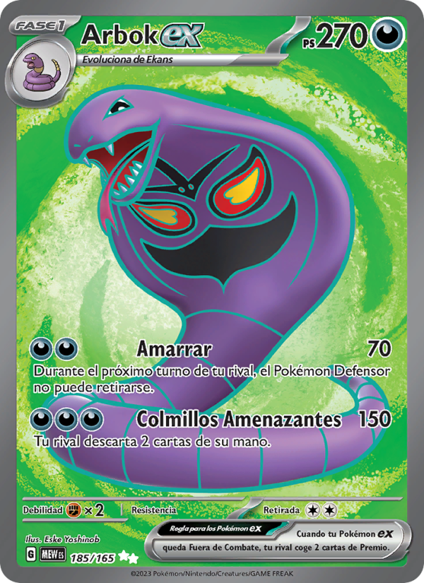 Arbok ex 185 — 151 (Spanish Pokémon TCG card)