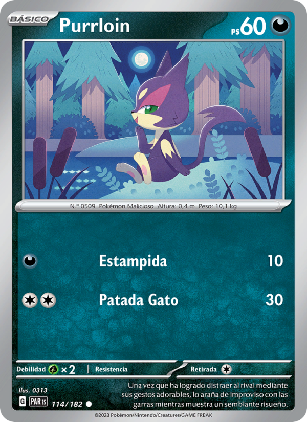Purrloin 114 — Paradox Rift (Spanish Pokémon TCG card)
