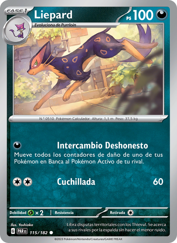 Liepard 115 — Paradox Rift (Spanish Pokémon TCG card)
