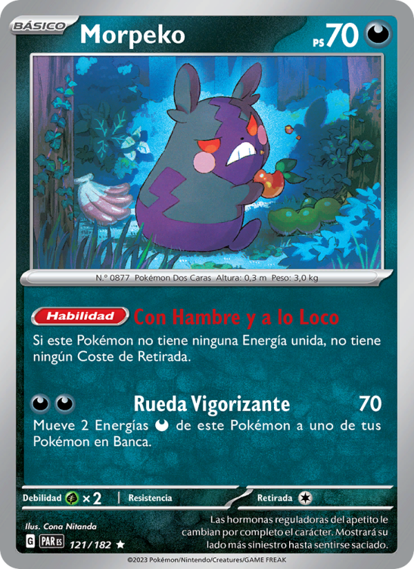 Morpeko 121 — Paradox Rift (Spanish Pokémon TCG card)