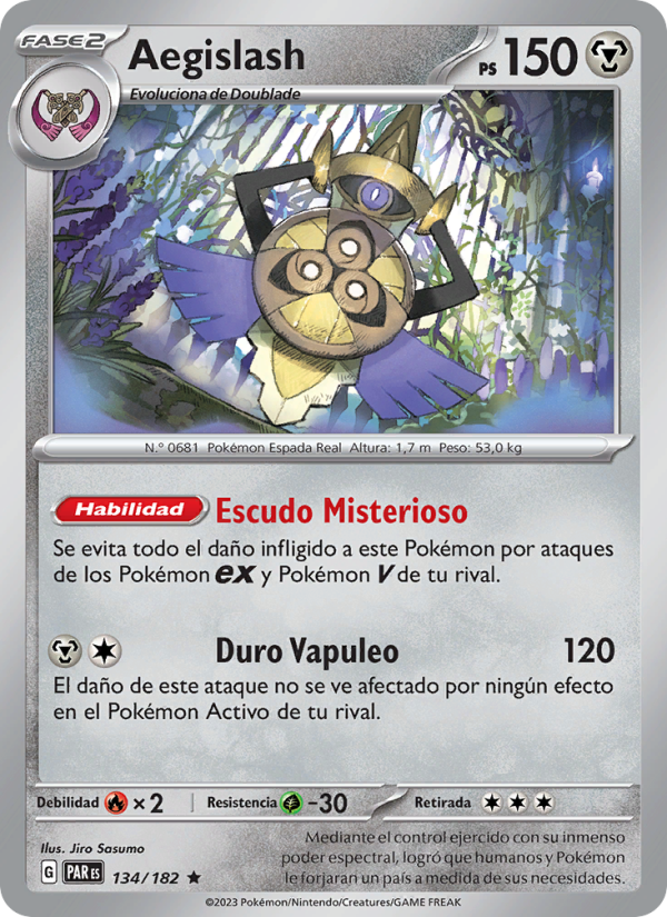Aegislash 134 — Paradox Rift (Spanish Pokémon TCG card)