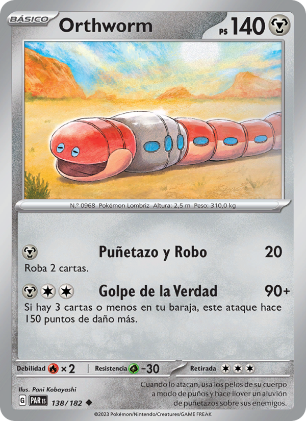 Orthworm 138 — Paradox Rift (Spanish Pokémon TCG card)