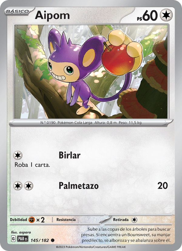 Aipom 145 — Paradox Rift (Spanish Pokémon TCG card)
