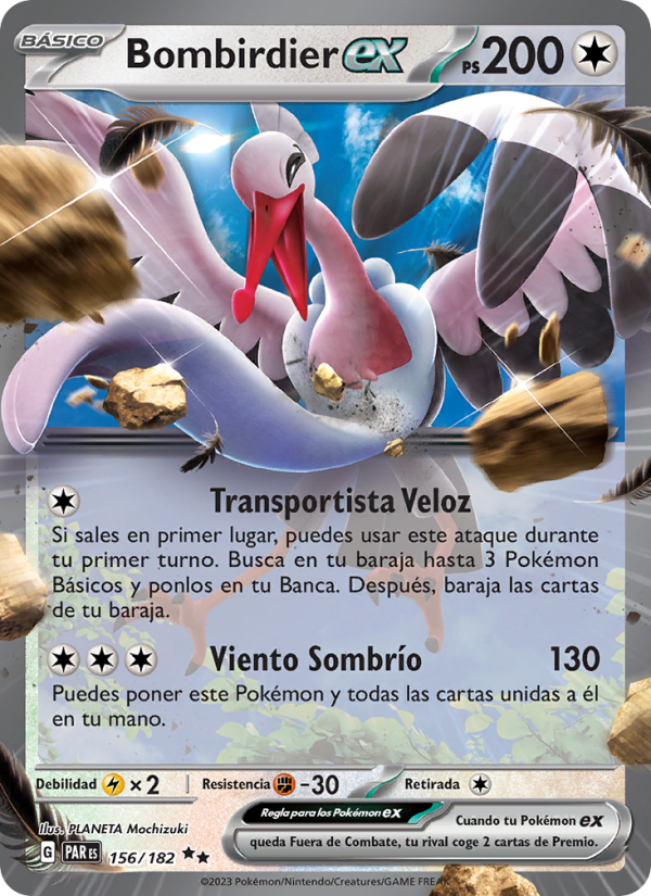 Bombirdier ex 156 — Paradox Rift (Spanish Pokémon TCG card)
