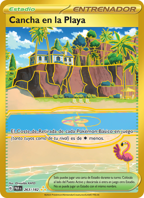 Cancha en la Playa 263 — Paradox Rift (Spanish Pokémon TCG card)