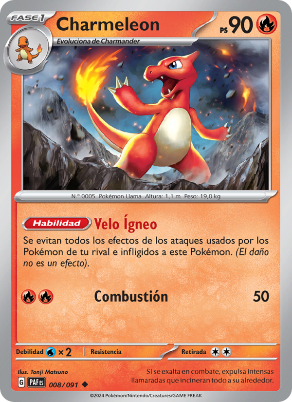 Charmeleon 008 — Paldeas Schicksale (Spanish Pokémon TCG card)