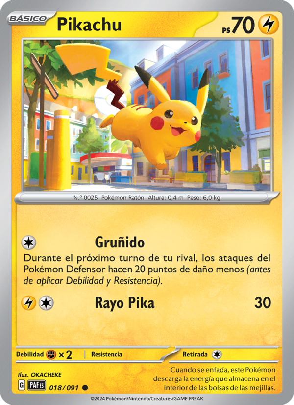 Pikachu 018 — Paldeas Schicksale (Spanish Pokémon TCG card)