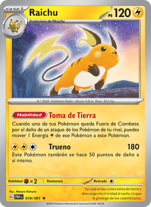 Raichu 019 — Paldeas Schicksale (Spanish Pokémon TCG card)