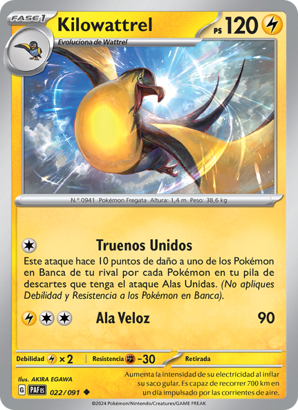 Kilowattrel 022 — Paldeas Schicksale (Spanish Pokémon TCG card)