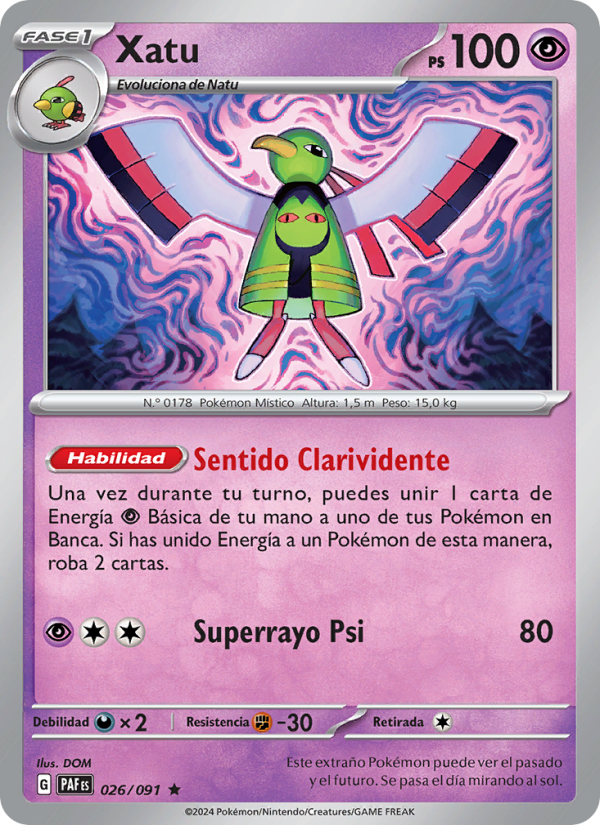 Xatu 026 — Paldeas Schicksale (Spanish Pokémon TCG card)