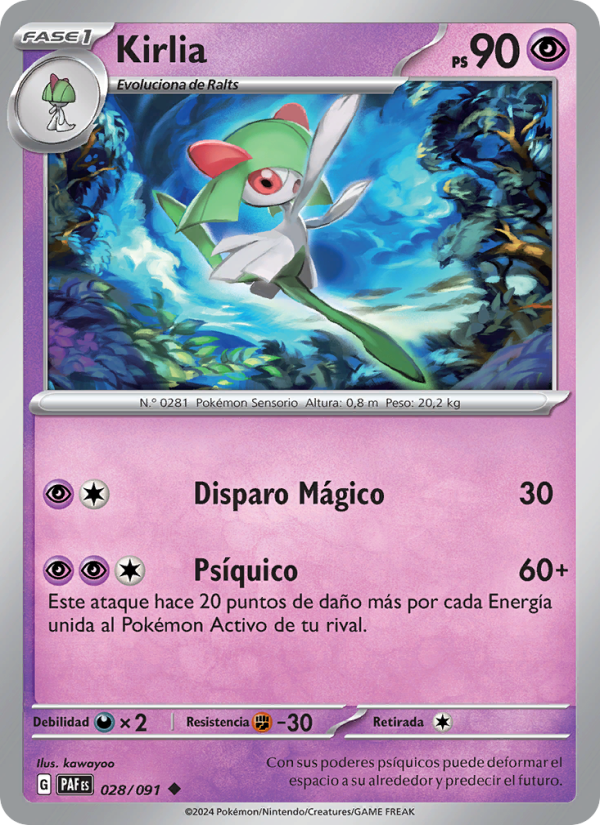 Kirlia 028 — Paldeas Schicksale (Spanish Pokémon TCG card)