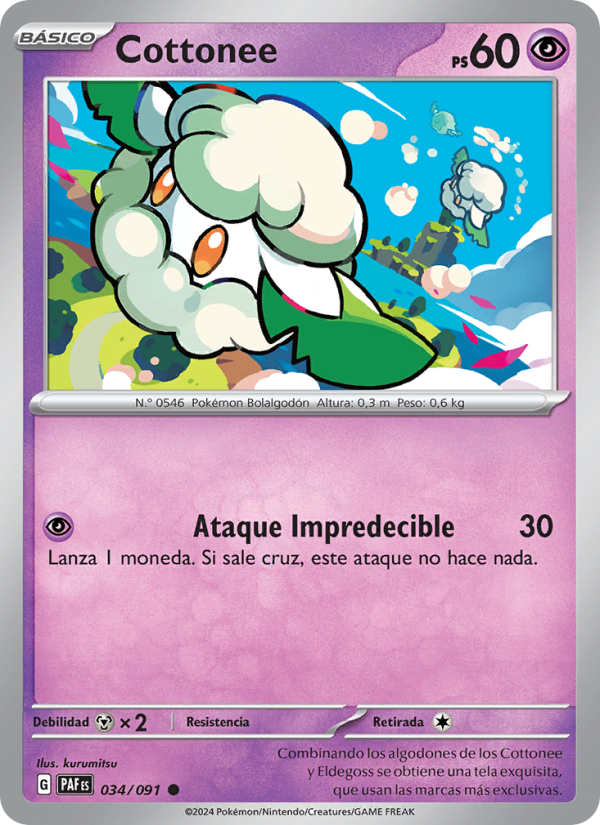 Cottonee 034 — Paldeas Schicksale (Spanish Pokémon TCG card)