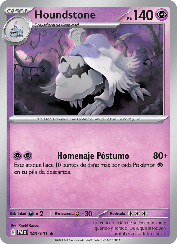 Houndstone 043 — Paldeas Schicksale (Spanish Pokémon TCG card)