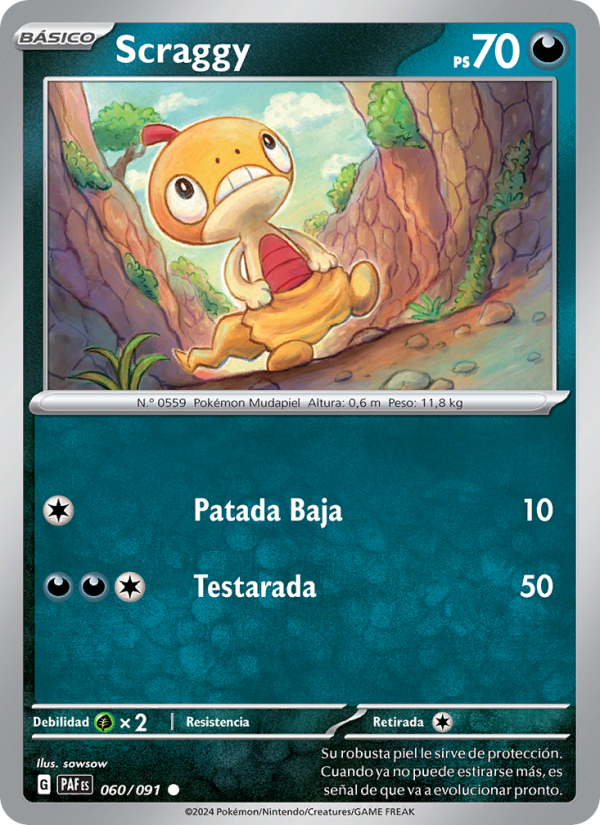 Scraggy 060 — Paldeas Schicksale (Spanish Pokémon TCG card)