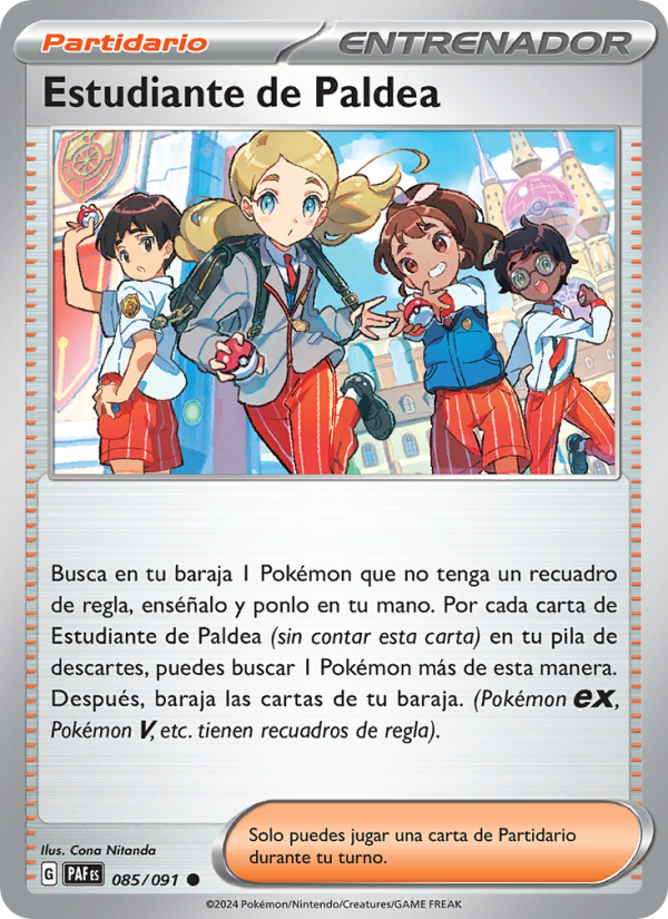Estudiante de Paldea 085 — Paldeas Schicksale (Spanish Pokémon TCG card)