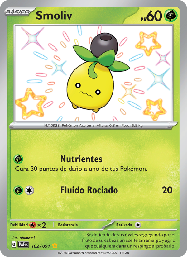 Smoliv 102 — Paldeas Schicksale (Spanish Pokémon TCG card)