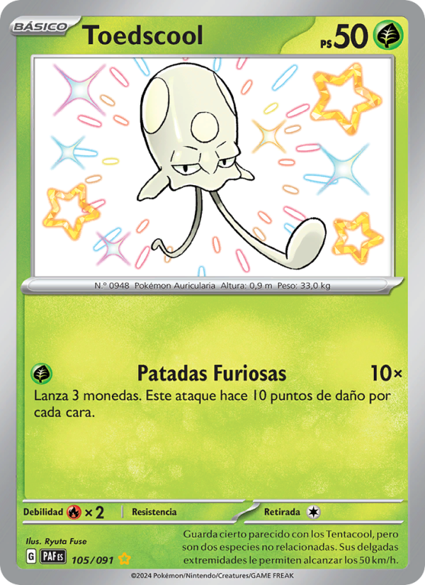 Toedscool 105 — Paldeas Schicksale (Spanish Pokémon TCG card)