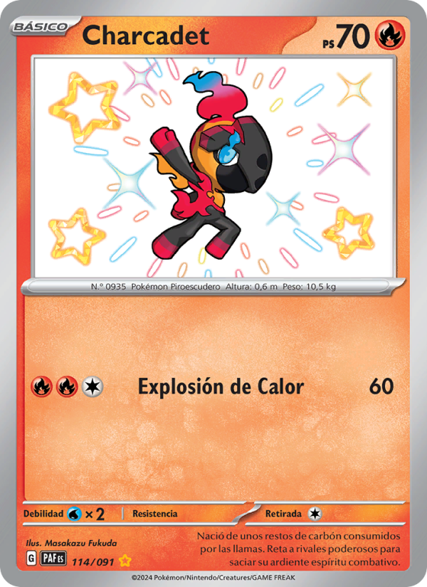 Charcadet 114 — Paldeas Schicksale (Spanish Pokémon TCG card)