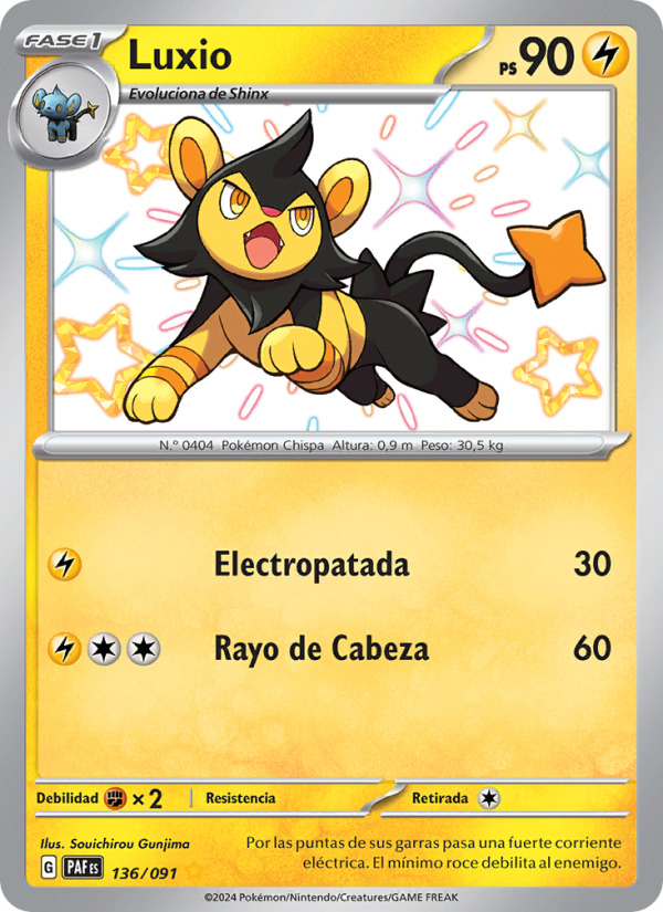 Luxio 136 — Paldeas Schicksale (Spanish Pokémon TCG card)