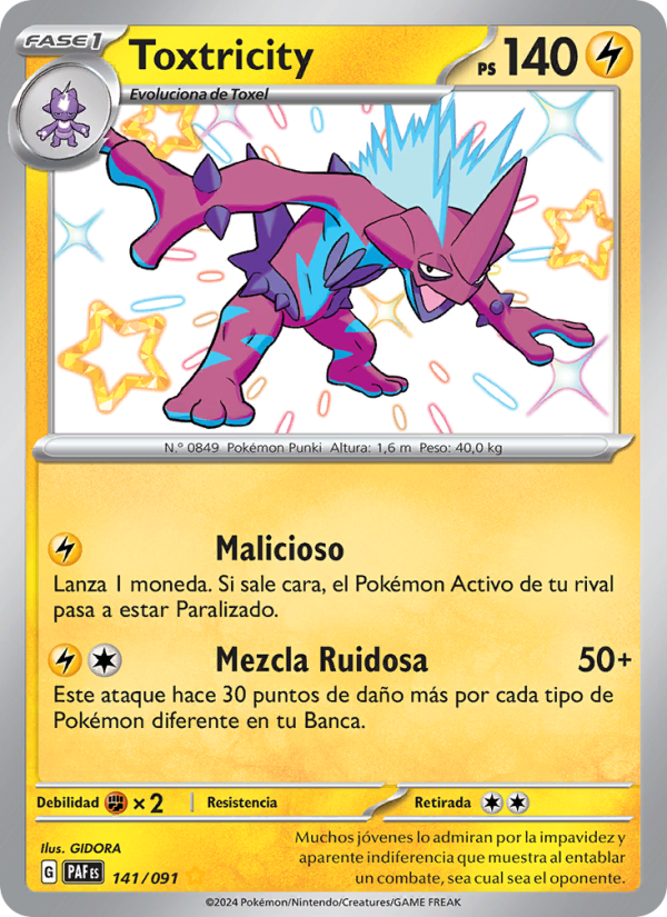 Toxtricity 141 — Paldeas Schicksale (Spanish Pokémon TCG card)