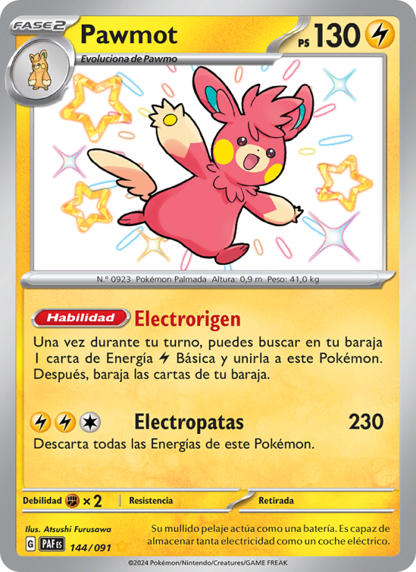 Pawmot 144 — Paldeas Schicksale (Spanish Pokémon TCG card)