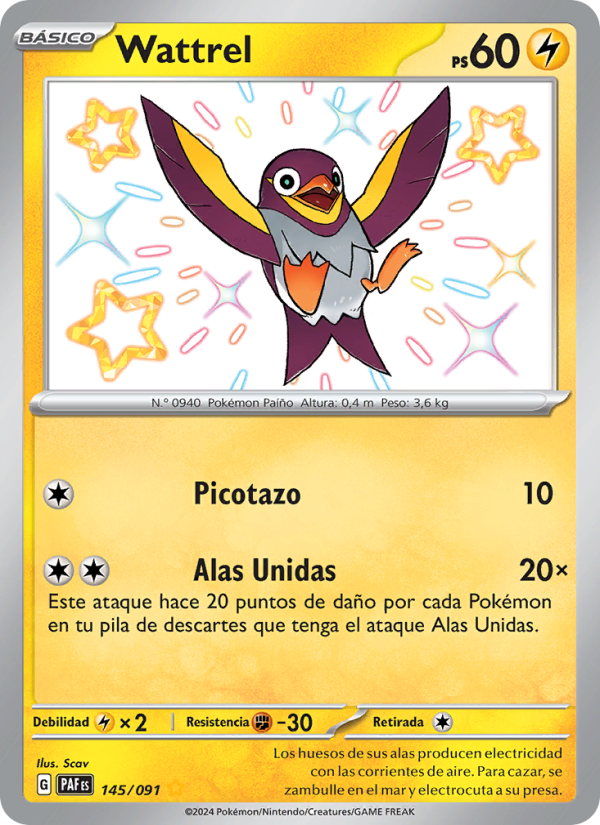 Wattrel 145 — Paldeas Schicksale (Spanish Pokémon TCG card)