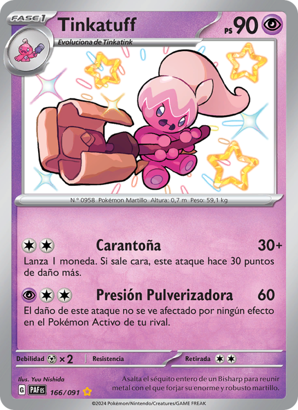 Tinkatuff 166 — Paldeas Schicksale (Spanish Pokémon TCG card)