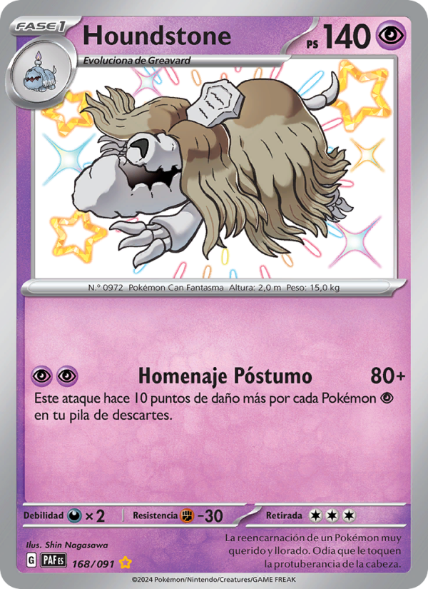 Houndstone 168 — Paldeas Schicksale (Spanish Pokémon TCG card)