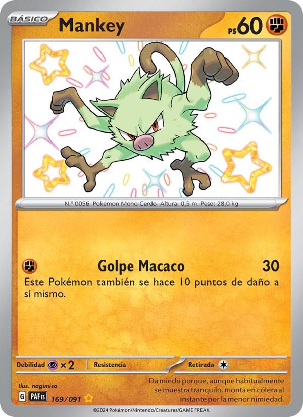 Mankey 169 — Paldeas Schicksale (Spanish Pokémon TCG card)