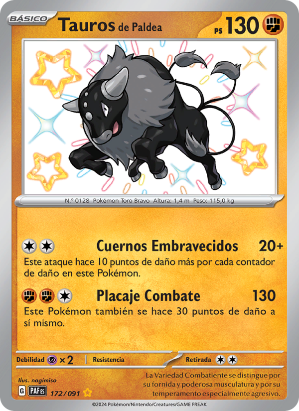 Tauros de Paldea 172 — Paldeas Schicksale (Spanish Pokémon TCG card)