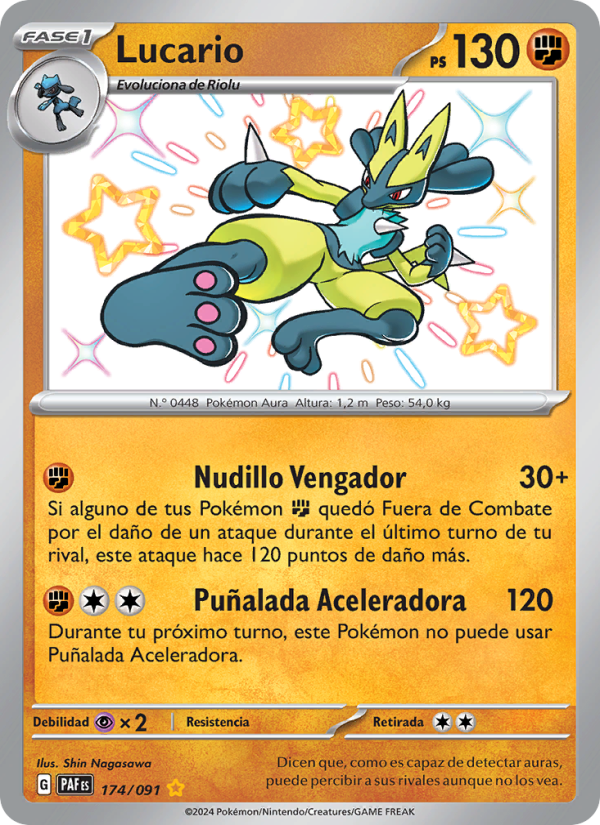 Lucario 174 — Paldeas Schicksale (Spanish Pokémon TCG card)