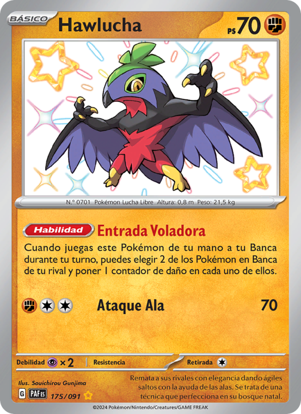 Hawlucha 175 — Paldeas Schicksale (Spanish Pokémon TCG card)