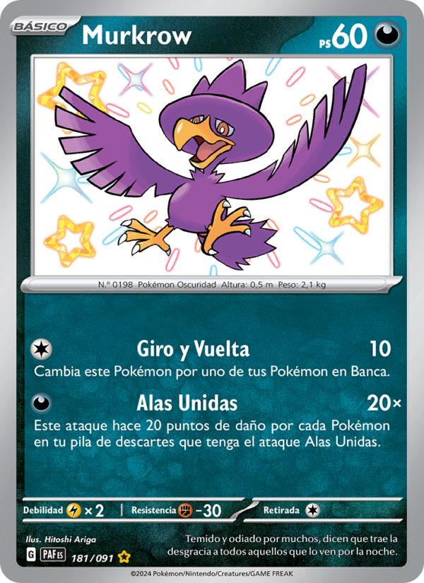 Murkrow 181 — Paldeas Schicksale (Spanish Pokémon TCG card)