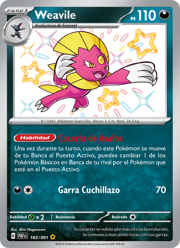 Weavile 183 — Paldeas Schicksale (Spanish Pokémon TCG card)