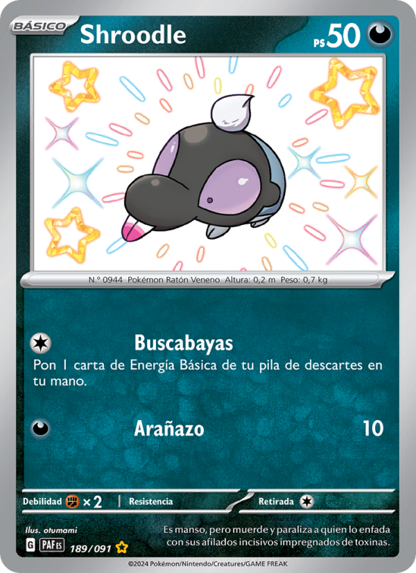 Shroodle 189 — Paldeas Schicksale (Spanish Pokémon TCG card)