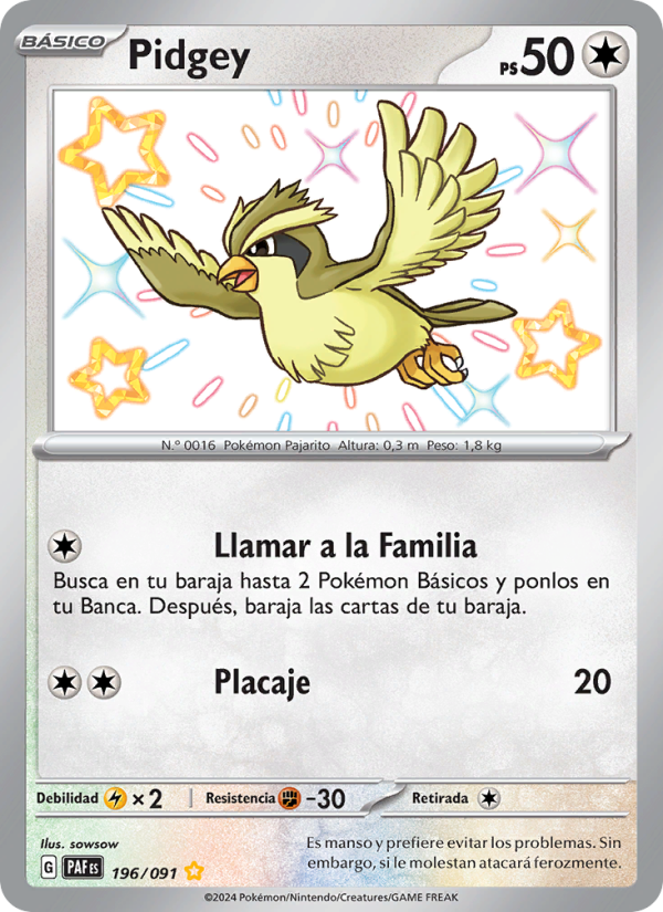 Pidgey 196 — Paldeas Schicksale (Spanish Pokémon TCG card)