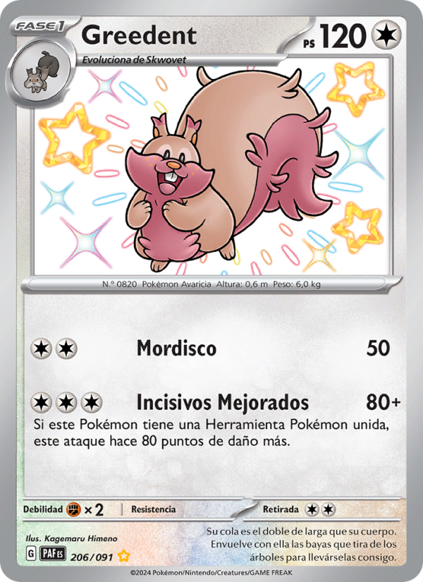 Greedent 206 — Paldeas Schicksale (Spanish Pokémon TCG card)