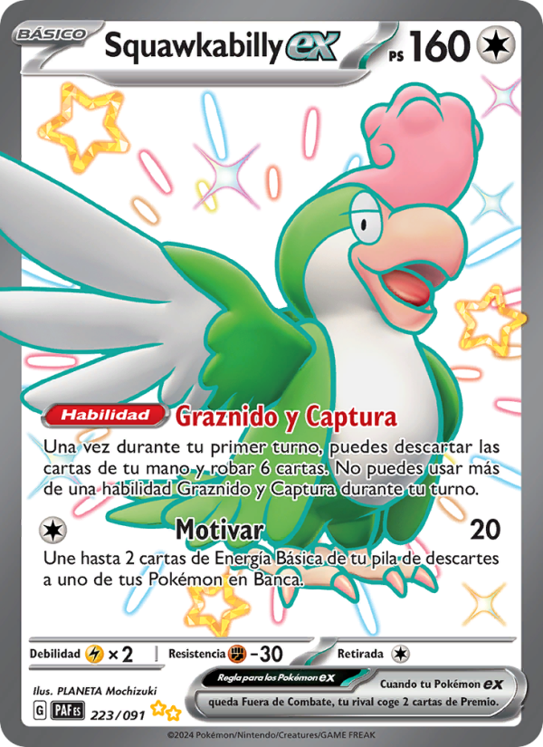 Squawkabilly ex 223 — Paldeas Schicksale (Spanish Pokémon TCG card)