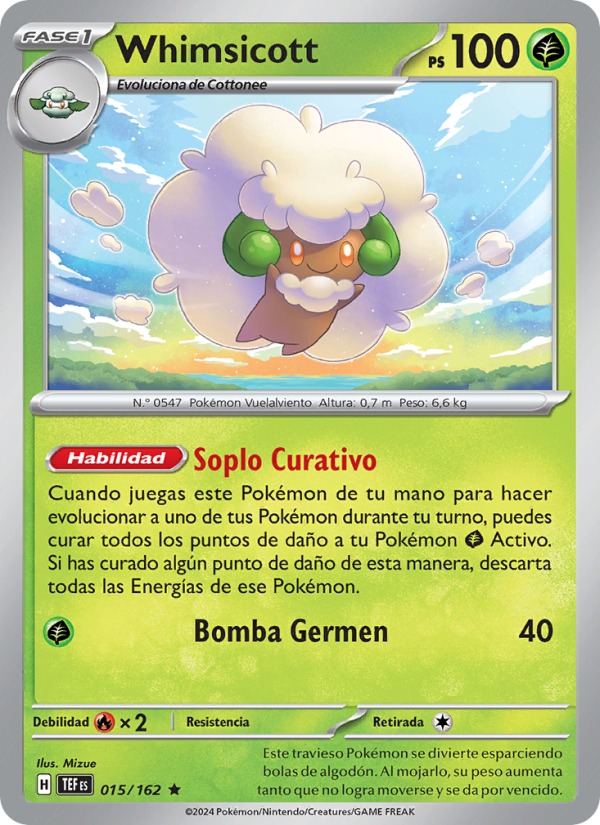Whimsicott 015 — Temporal Forces (Spanish Pokémon TCG card)