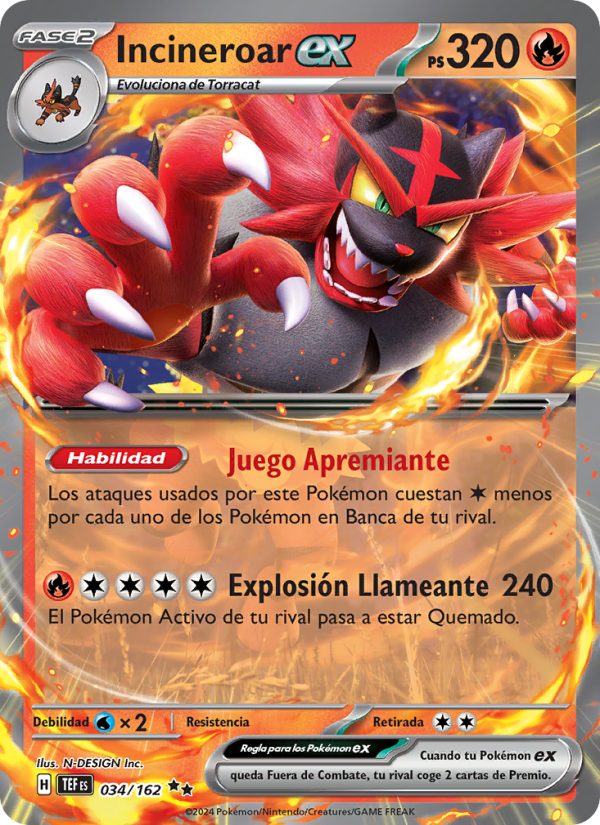 Incineroar ex 034 — Temporal Forces (Spanish Pokémon TCG card)