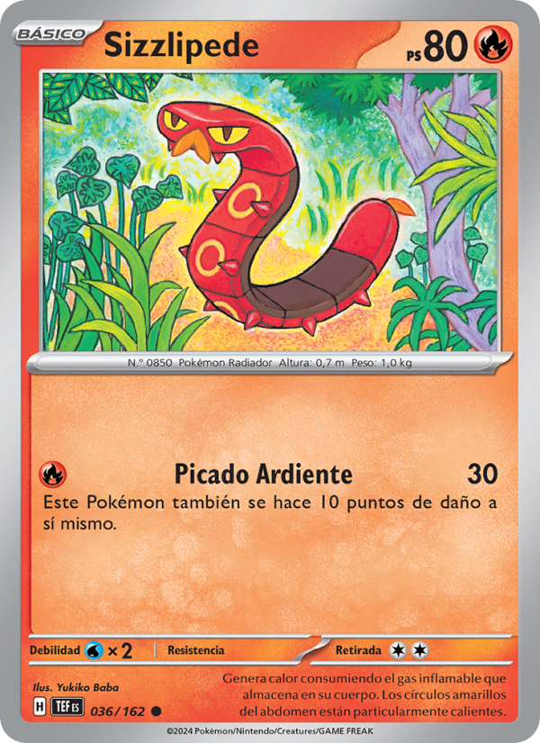 Sizzlipede 036 — Temporal Forces (Spanish Pokémon TCG card)