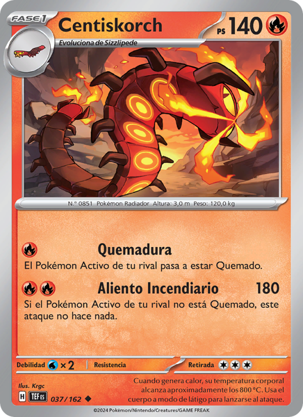 Centiskorch 037 — Temporal Forces (Spanish Pokémon TCG card)