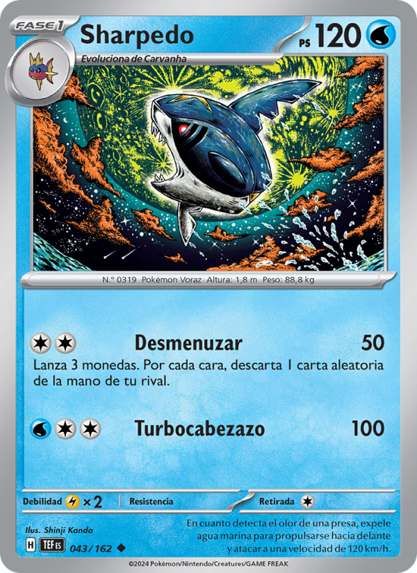 Sharpedo 043 — Temporal Forces (Spanish Pokémon TCG card)